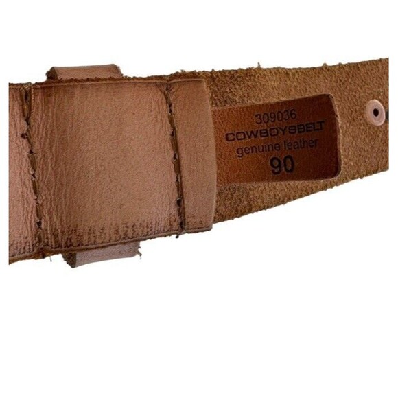 COWBOYSBELT Studded Leather Belt Tan Rivets Western Biker Boho Chic 90 Medium - Picture 5 of 8
